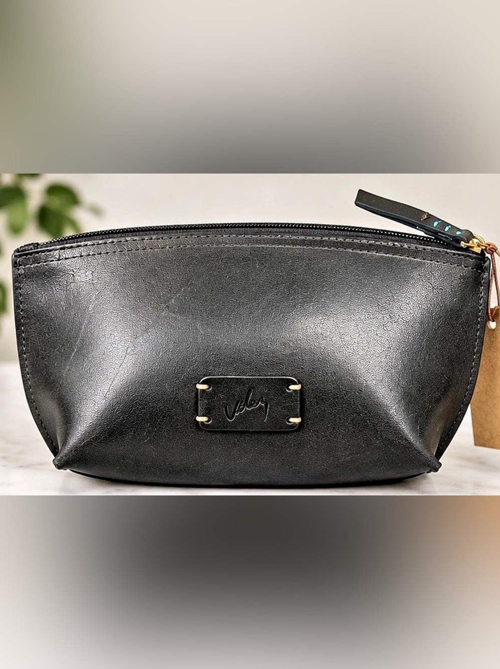 Velez Cosmetiquera Genuine Leather Basic Cosmetic Bag in Black NWT